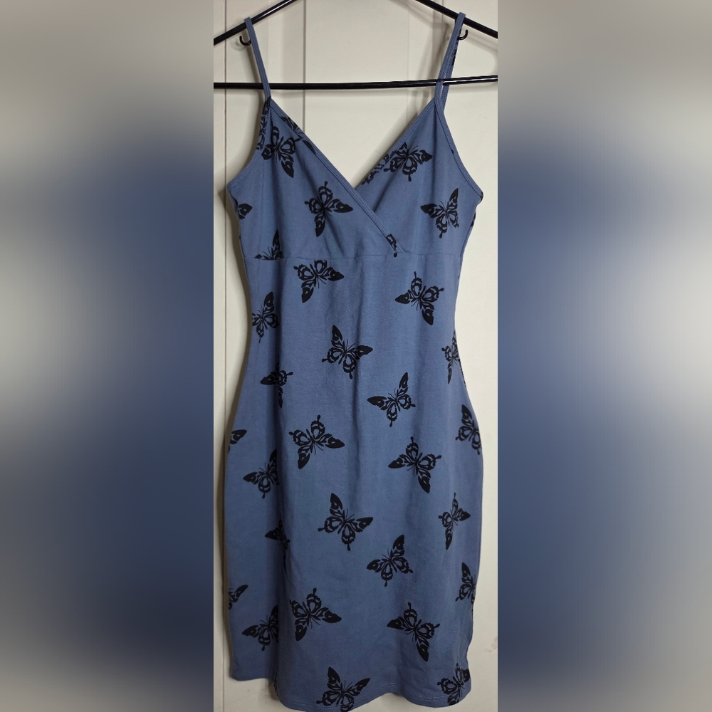 Wild Fable Blue Dress with Black Butterfly Design